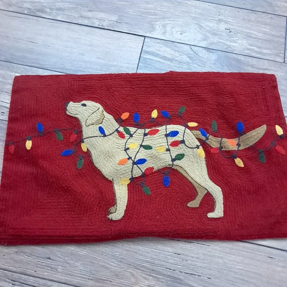 Pottery Barn Christmas‎ Dog String Lights Pillowcase Sham red pillow case 16x26